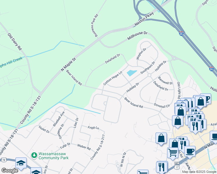 map of restaurants, bars, coffee shops, grocery stores, and more near 168 Southport Drive in Summerville