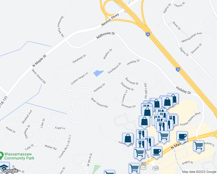 map of restaurants, bars, coffee shops, grocery stores, and more near 418 Dovetail Circle in Summerville