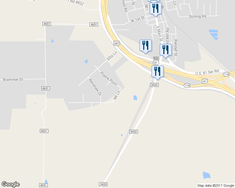 map of restaurants, bars, coffee shops, grocery stores, and more near 1104 Mount Lane in Rhome