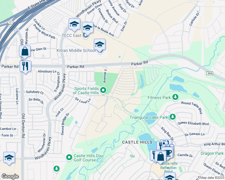 map of restaurants, bars, coffee shops, grocery stores, and more near 540 King Galloway Drive in Lewisville