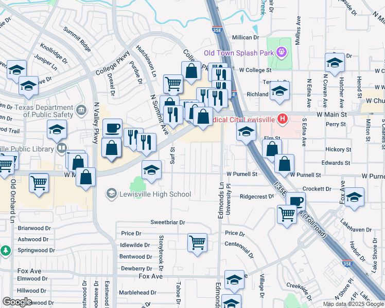map of restaurants, bars, coffee shops, grocery stores, and more near 530 Harvest Hill Street in Lewisville