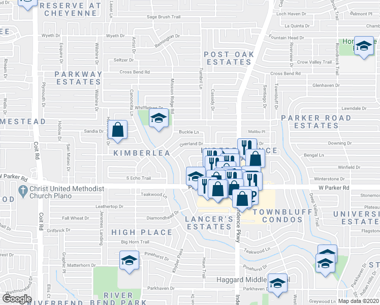 map of restaurants, bars, coffee shops, grocery stores, and more near 3327 Lanarc Drive in Plano