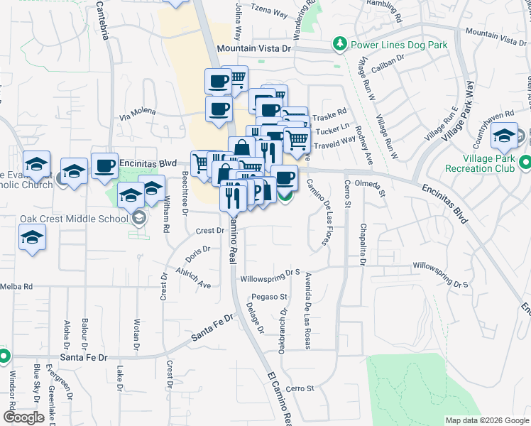map of restaurants, bars, coffee shops, grocery stores, and more near 207 South El Camino Real in Encinitas