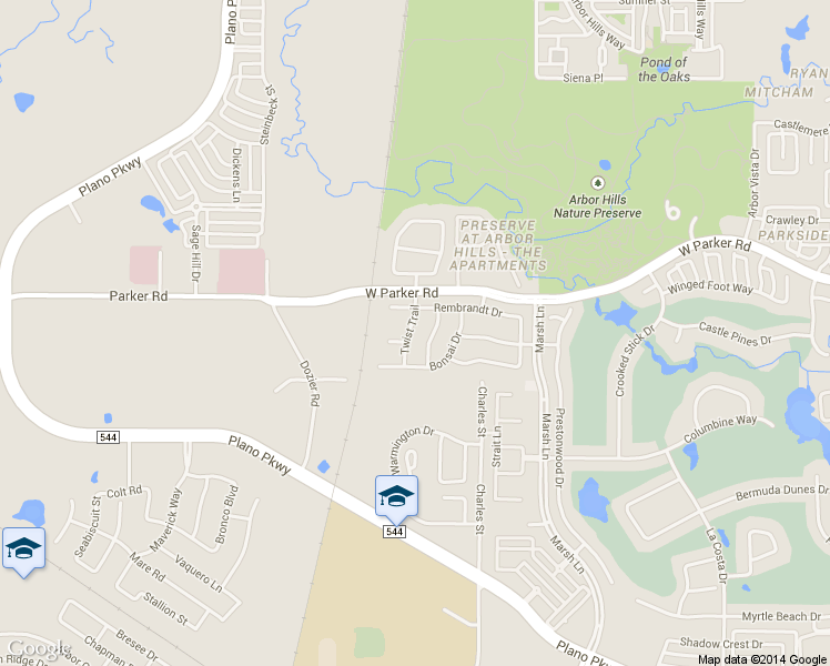 map of restaurants, bars, coffee shops, grocery stores, and more near 3216 Twist Trail in Plano