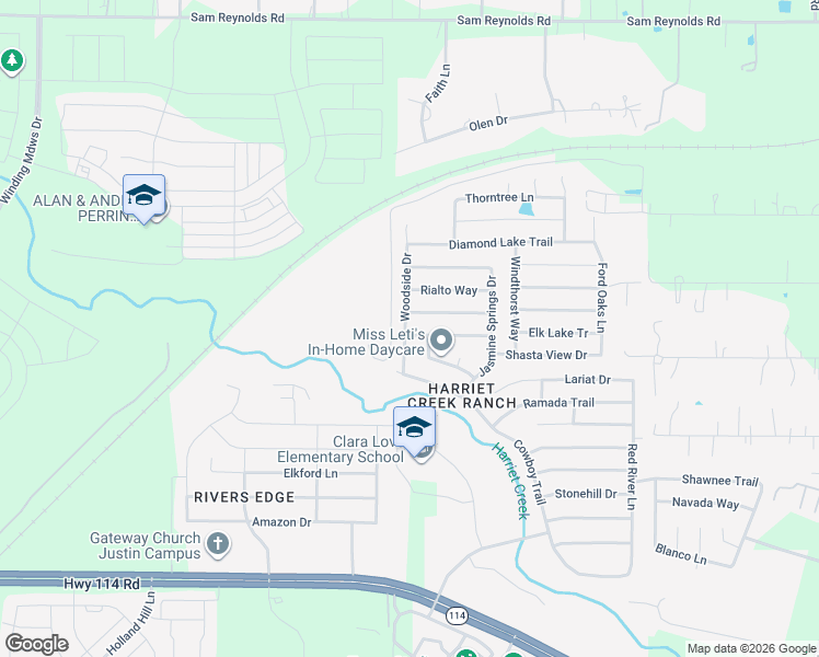 map of restaurants, bars, coffee shops, grocery stores, and more near 1601 Sierra Meadow Lane in Justin