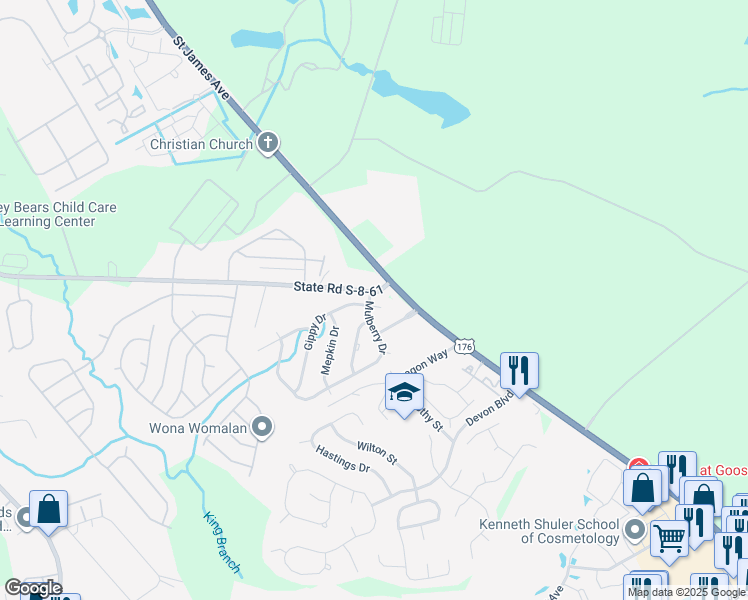 map of restaurants, bars, coffee shops, grocery stores, and more near 200 Gippy Drive in Summerville