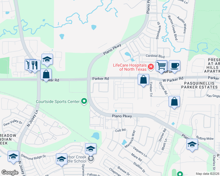 map of restaurants, bars, coffee shops, grocery stores, and more near 4816 Garner Drive in Carrollton