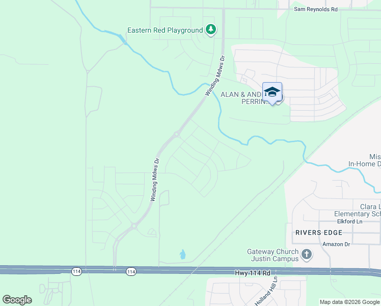map of restaurants, bars, coffee shops, grocery stores, and more near Unnamed Road in Justin