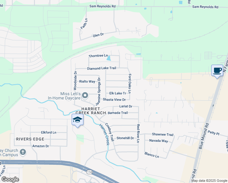 map of restaurants, bars, coffee shops, grocery stores, and more near 1901 Elk Lake Tr in Justin