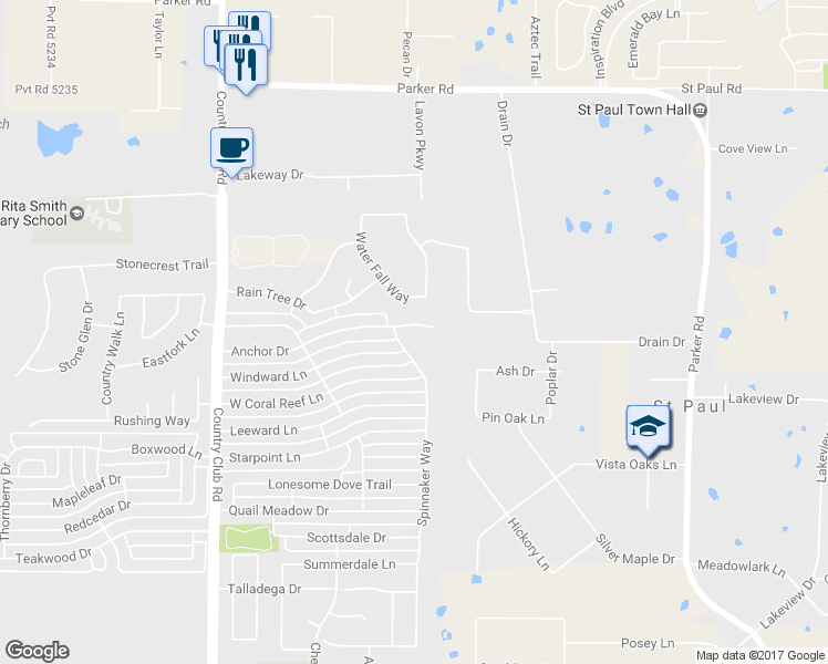 map of restaurants, bars, coffee shops, grocery stores, and more near 1215 Anchor Drive in Wylie