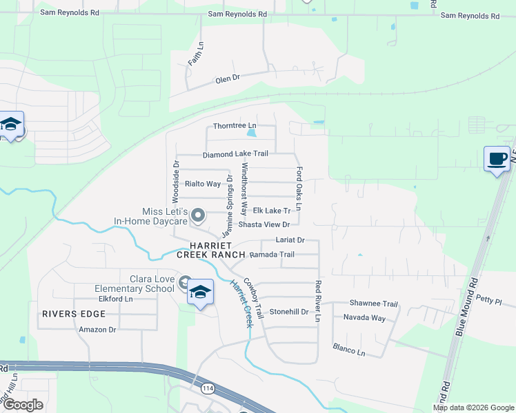 map of restaurants, bars, coffee shops, grocery stores, and more near 1808 Elk Lake Tr in Justin
