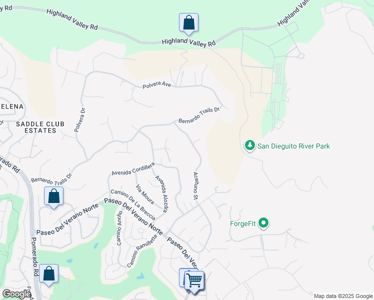 map of restaurants, bars, coffee shops, grocery stores, and more near 18676 Aceituno Street in San Diego
