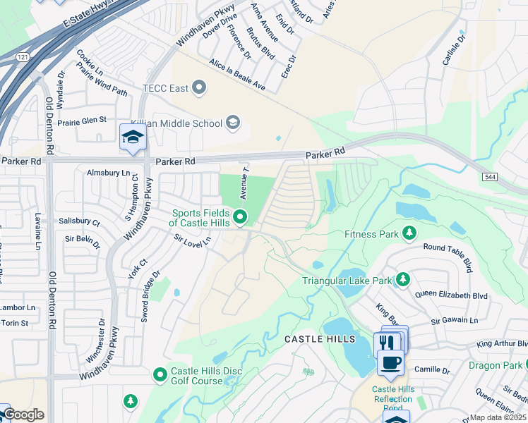map of restaurants, bars, coffee shops, grocery stores, and more near 540 King Galloway Drive in Lewisville
