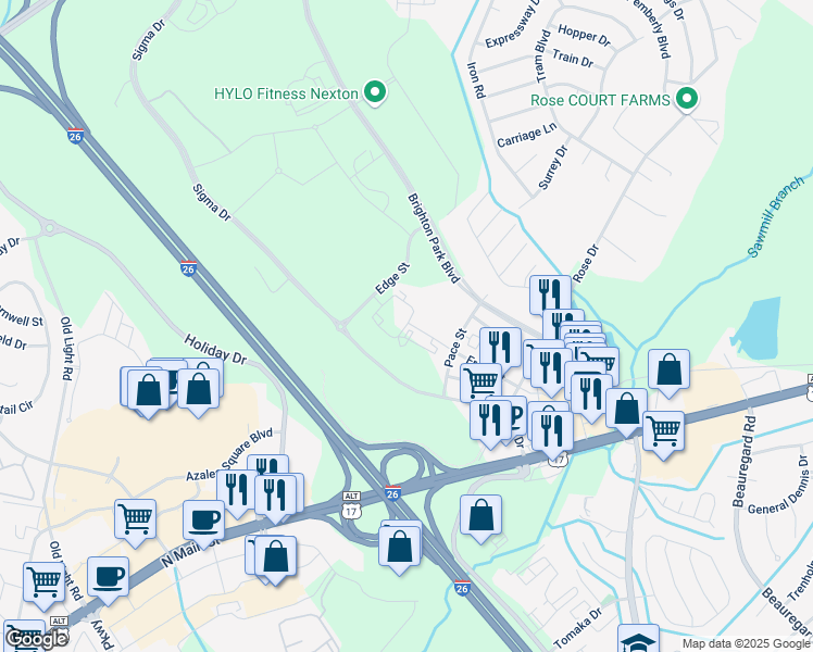 map of restaurants, bars, coffee shops, grocery stores, and more near 5500 Front Street in Summerville