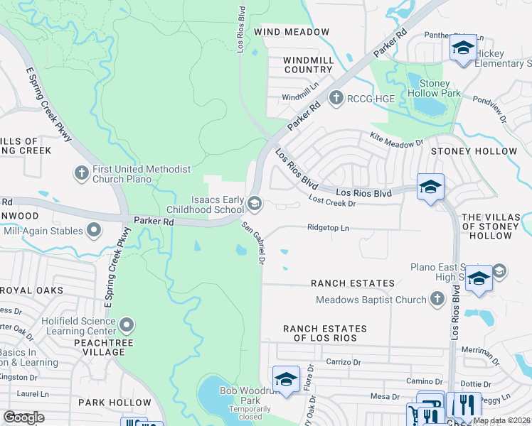 map of restaurants, bars, coffee shops, grocery stores, and more near 3801-3825 Ridgetop Ln in Plano