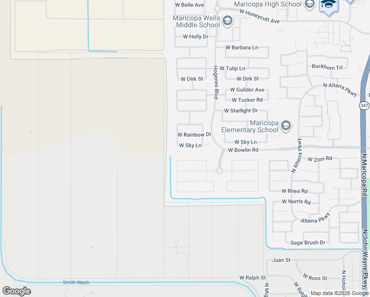 map of restaurants, bars, coffee shops, grocery stores, and more near 46135 Sky Lane in Maricopa
