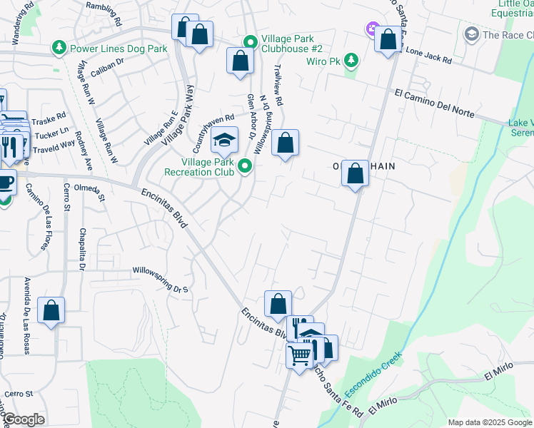 map of restaurants, bars, coffee shops, grocery stores, and more near 201 Meadow Vista Way in Encinitas