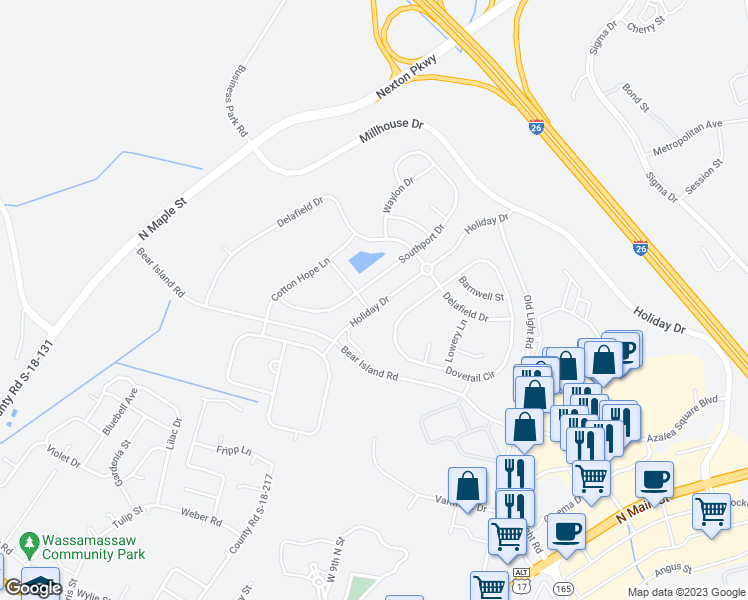 map of restaurants, bars, coffee shops, grocery stores, and more near 554 Holiday Drive in Summerville