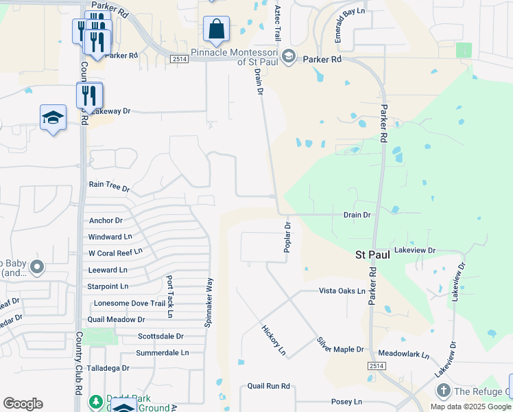 map of restaurants, bars, coffee shops, grocery stores, and more near 1107 Bayside Drive in Wylie