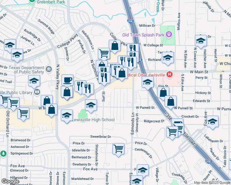 map of restaurants, bars, coffee shops, grocery stores, and more near 530 Harvest Hill Street in Lewisville