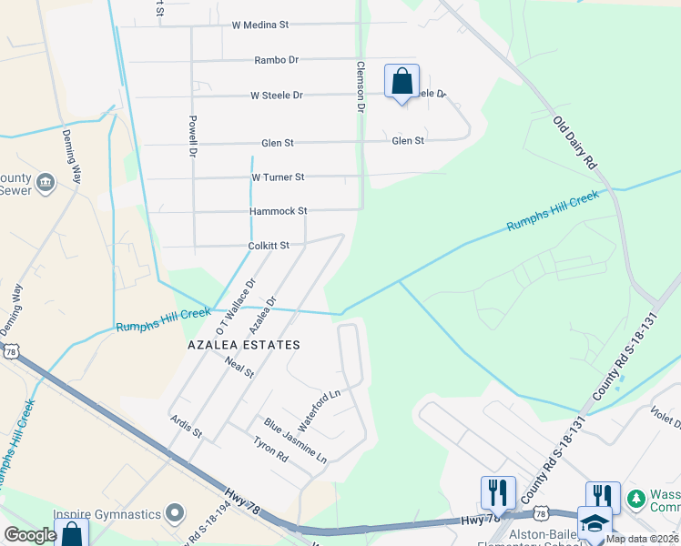 map of restaurants, bars, coffee shops, grocery stores, and more near 214 Lawrence Drive in Summerville