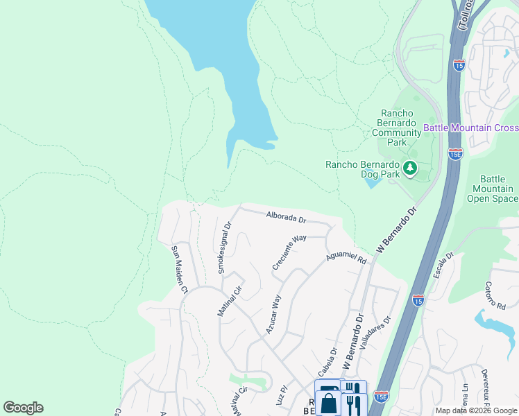 map of restaurants, bars, coffee shops, grocery stores, and more near 11418 Alborada Drive in San Diego