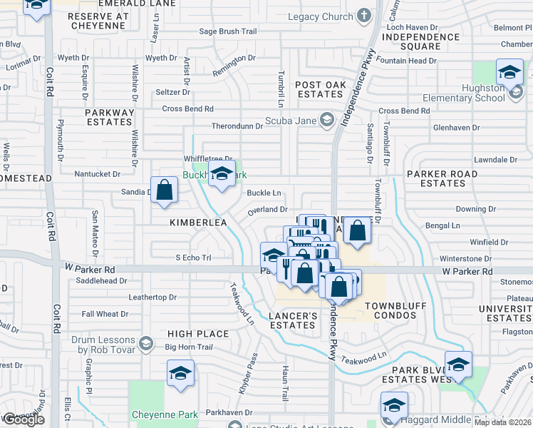 map of restaurants, bars, coffee shops, grocery stores, and more near 3331 Lanarc Drive in Plano