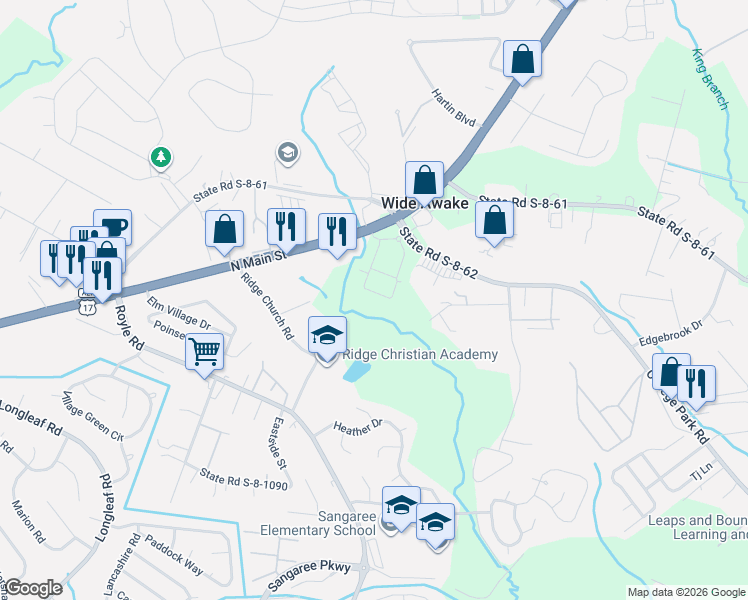 map of restaurants, bars, coffee shops, grocery stores, and more near 120 Markie Road in Summerville
