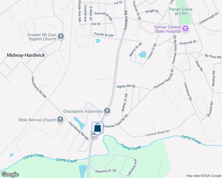 map of restaurants, bars, coffee shops, grocery stores, and more near 2475 Irwinton Road in Milledgeville