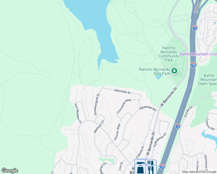 map of restaurants, bars, coffee shops, grocery stores, and more near 11418 Alborada Drive in San Diego