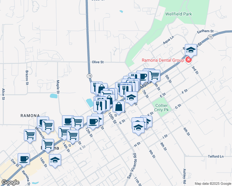 map of restaurants, bars, coffee shops, grocery stores, and more near 902 B Street in Ramona