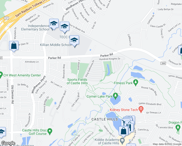 map of restaurants, bars, coffee shops, grocery stores, and more near 2508 Lady Viviane Lane in Lewisville