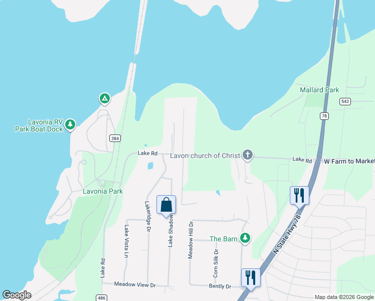map of restaurants, bars, coffee shops, grocery stores, and more near 8227 Pvt Road 5397 in Lavon