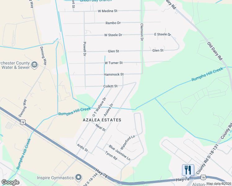 map of restaurants, bars, coffee shops, grocery stores, and more near 1221 Azalea Drive in Summerville