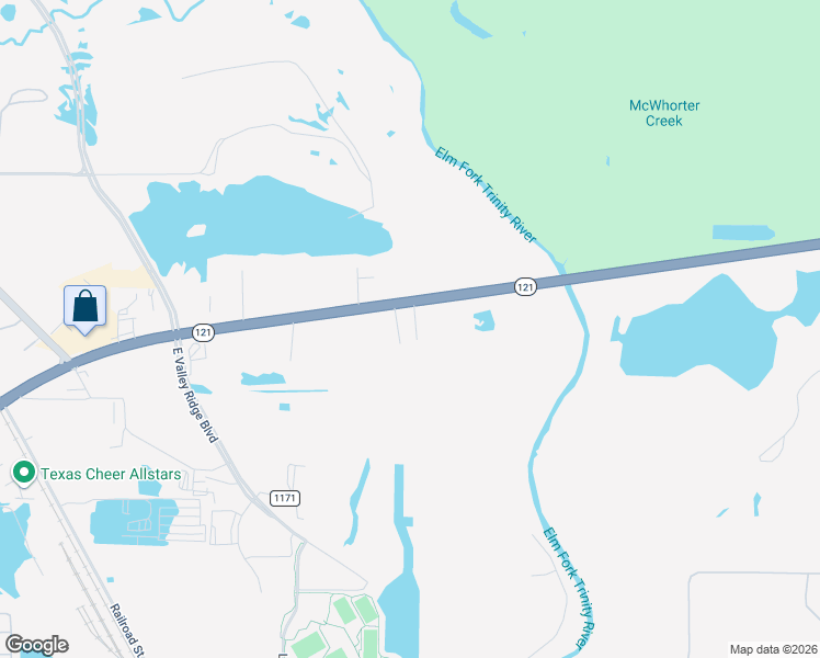 map of restaurants, bars, coffee shops, grocery stores, and more near 1156 Texas 121 in Lewisville