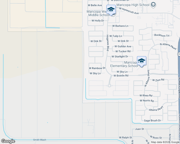 map of restaurants, bars, coffee shops, grocery stores, and more near 46135 Sky Lane in Maricopa