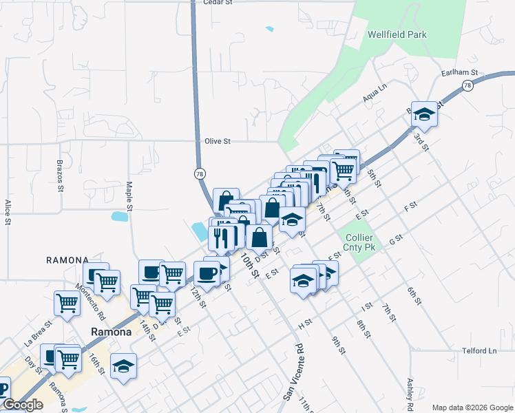 map of restaurants, bars, coffee shops, grocery stores, and more near 839 B Street in Ramona