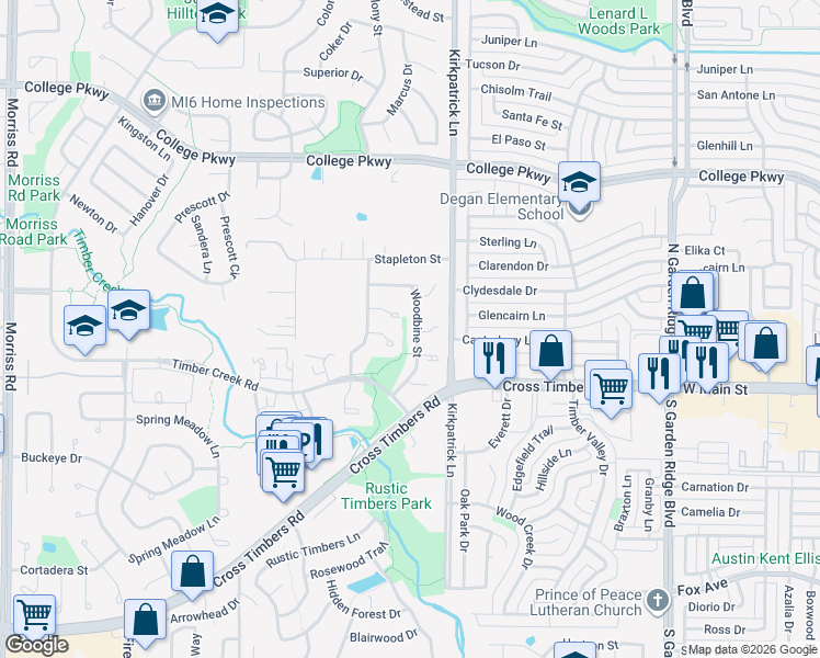 map of restaurants, bars, coffee shops, grocery stores, and more near 1114 Paluxy Court in Flower Mound