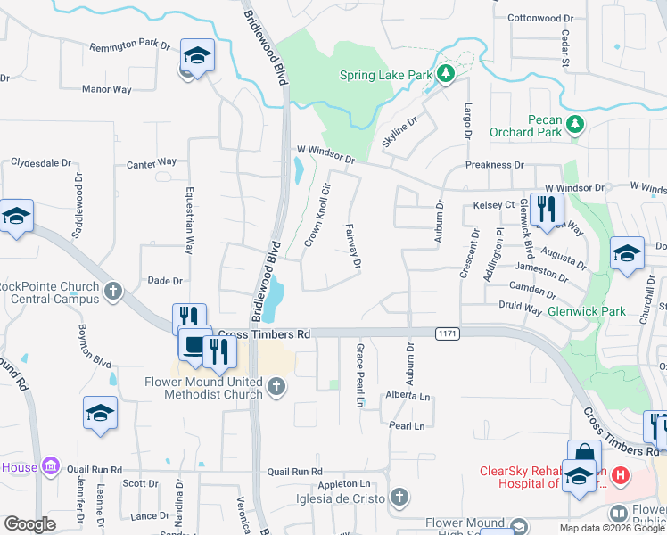 map of restaurants, bars, coffee shops, grocery stores, and more near 4208 Fairway Drive in Flower Mound