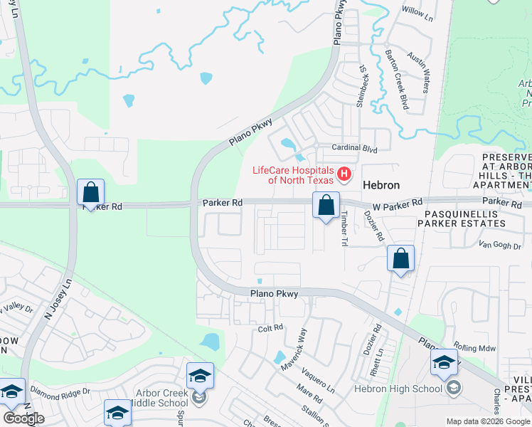 map of restaurants, bars, coffee shops, grocery stores, and more near 4861 Paddock Trail in Carrollton