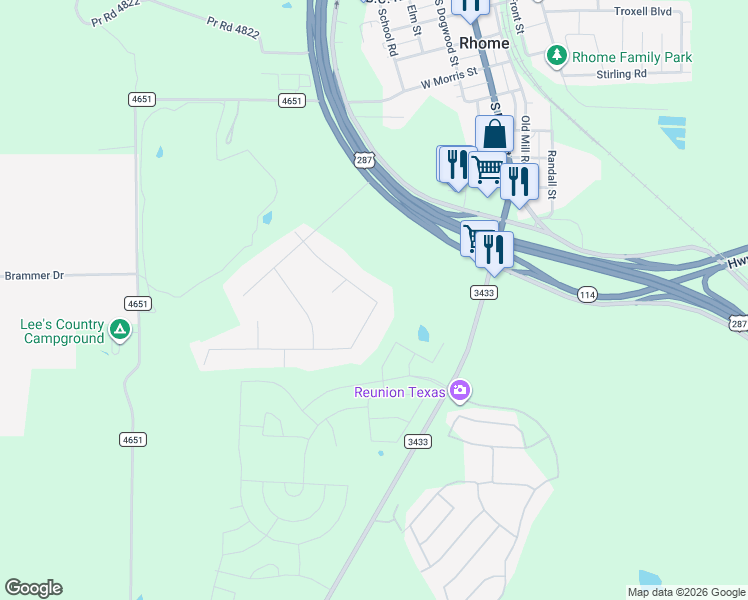 map of restaurants, bars, coffee shops, grocery stores, and more near 1316 Prairie Point in Rhome