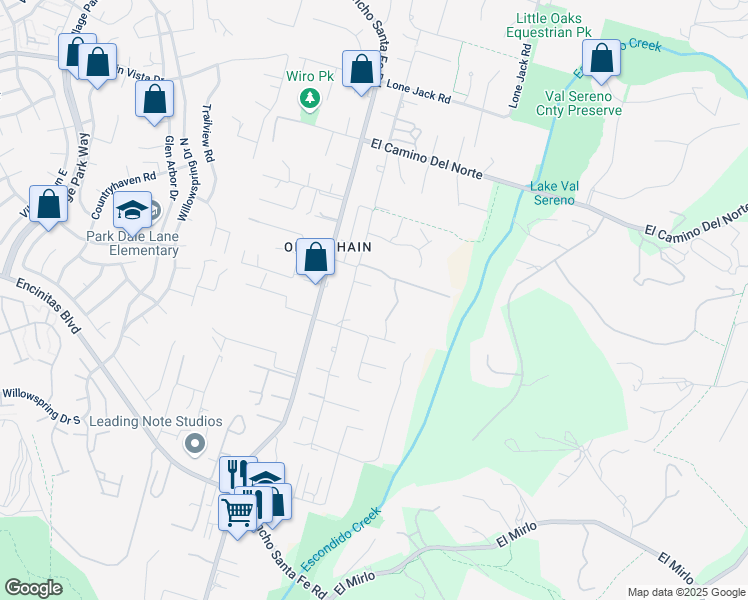 map of restaurants, bars, coffee shops, grocery stores, and more near 455 Cole Ranch Road in Encinitas