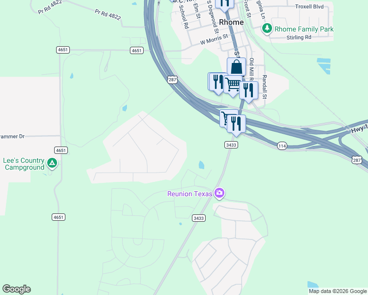 map of restaurants, bars, coffee shops, grocery stores, and more near 1316 Prairie Point in Rhome