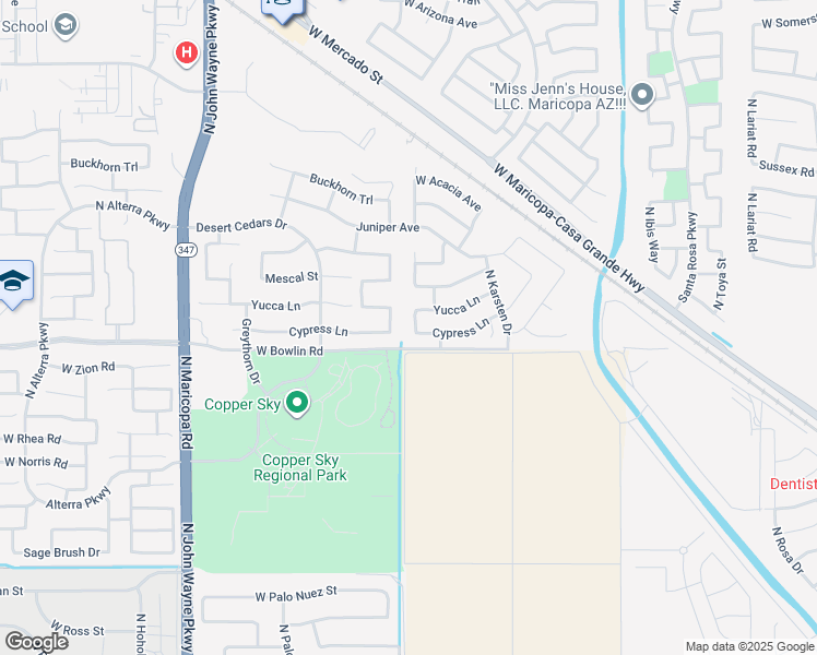 map of restaurants, bars, coffee shops, grocery stores, and more near 18195 North Larkspur Drive in Maricopa