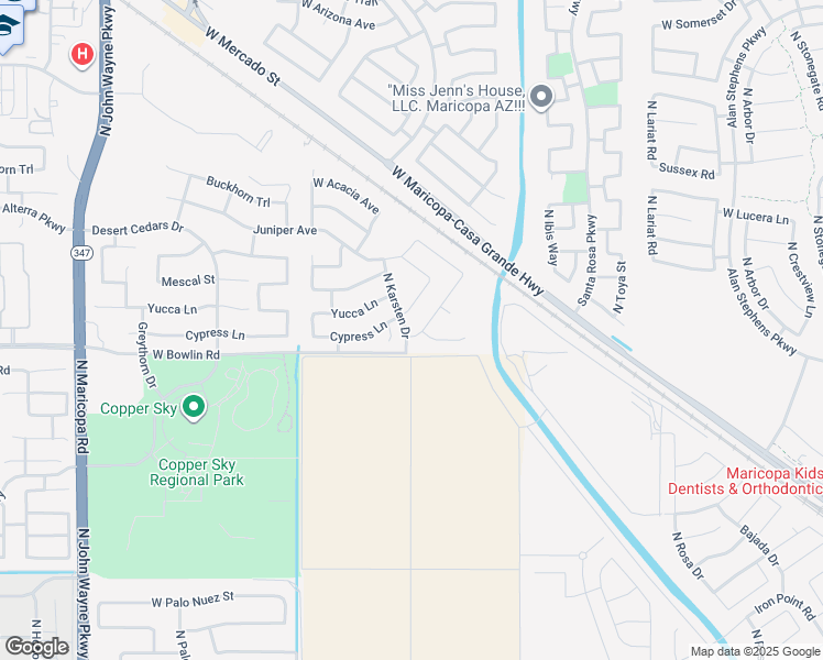 map of restaurants, bars, coffee shops, grocery stores, and more near 18197 Cypress Lane in Maricopa