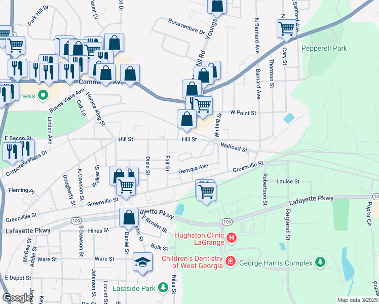 map of restaurants, bars, coffee shops, grocery stores, and more near 231 Cherry Valley Drive in LaGrange