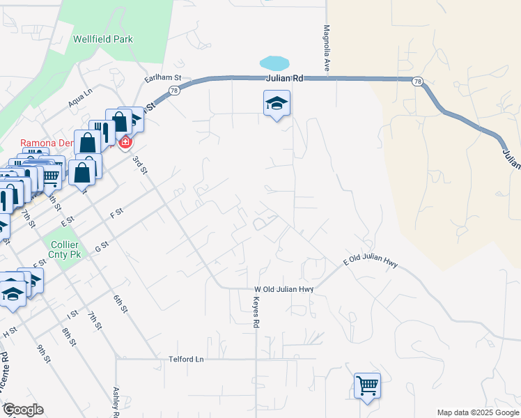 map of restaurants, bars, coffee shops, grocery stores, and more near 533 Amigos Road in Ramona