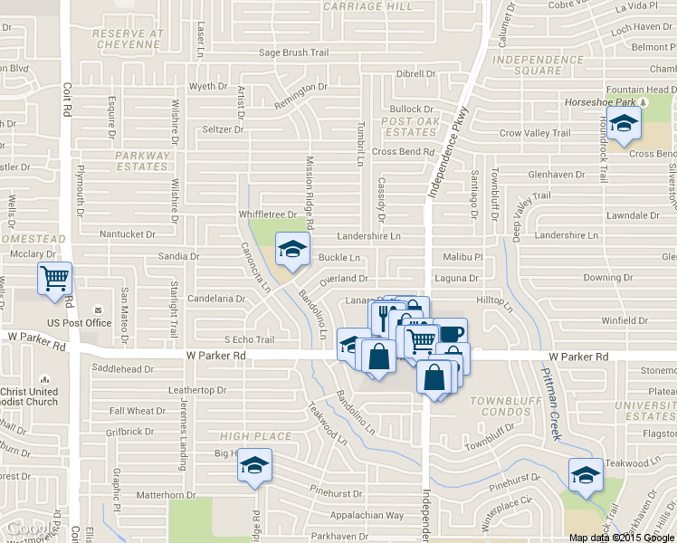 map of restaurants, bars, coffee shops, grocery stores, and more near 3329 Buckle Lane in Plano