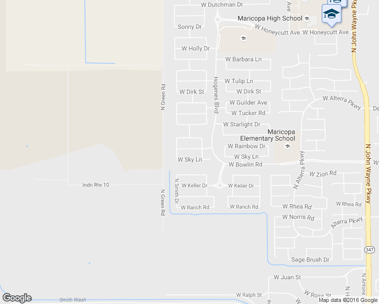 map of restaurants, bars, coffee shops, grocery stores, and more near 46089 West Rainbow Drive in Maricopa