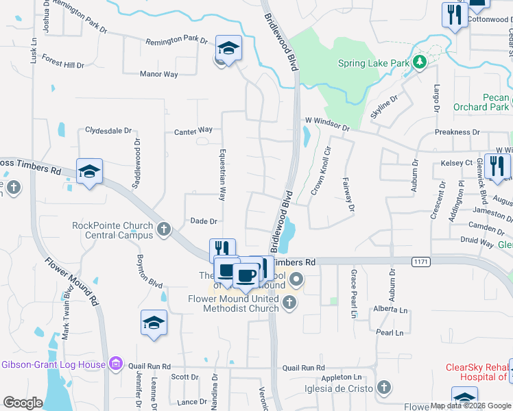 map of restaurants, bars, coffee shops, grocery stores, and more near 4221 Georgetown Drive in Flower Mound